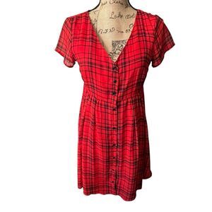 Old Navy Sz S Buffalo Plaid Shirt Dress Babydoll Red Black Retro Mini Fun Flirty